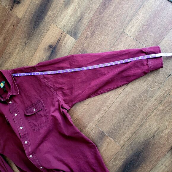 Cabelas Shirt Mens 3XL TALL Burgundy Button Down Flap Pockets Heavy 100% Cotton - Picture 5 of 15